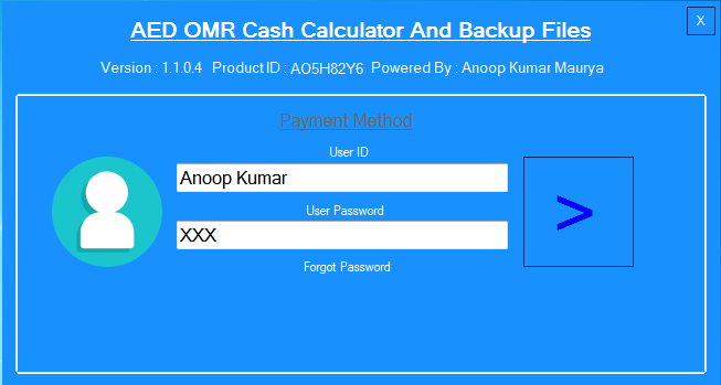 AED and OMR Cash Counting System Login Form