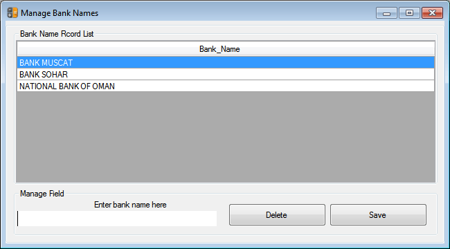 Bank Name Manager Form