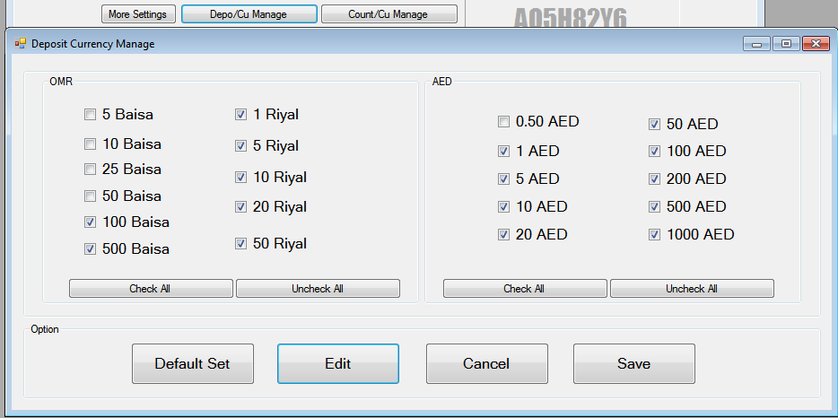 AED and OMR Cash Counting System Counting Currency Manager Form