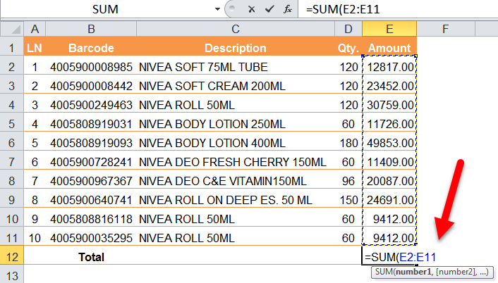 MS Excel ke SUM Formula ka prayog kaise karen